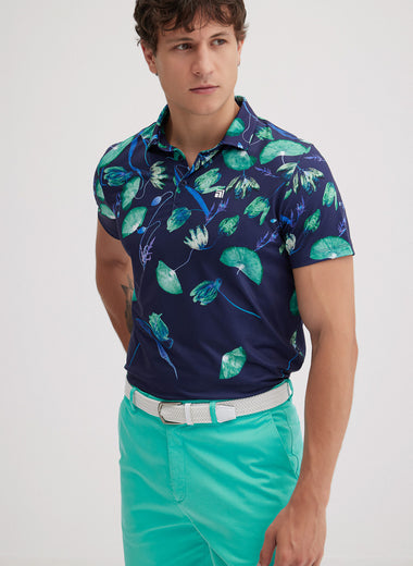 Botanica Golf Polo in Turquoise on Navy
